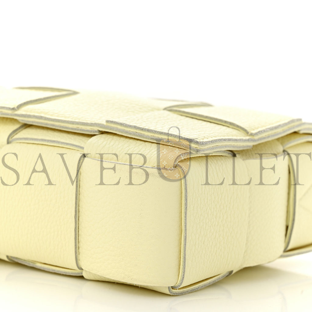 BOTTEGA VENETA GRAINED CALFSKIN MAXI INTRECCIATO CASSETTE CROSSBODY BAG ICE CREAM (23*15*5.5cm)