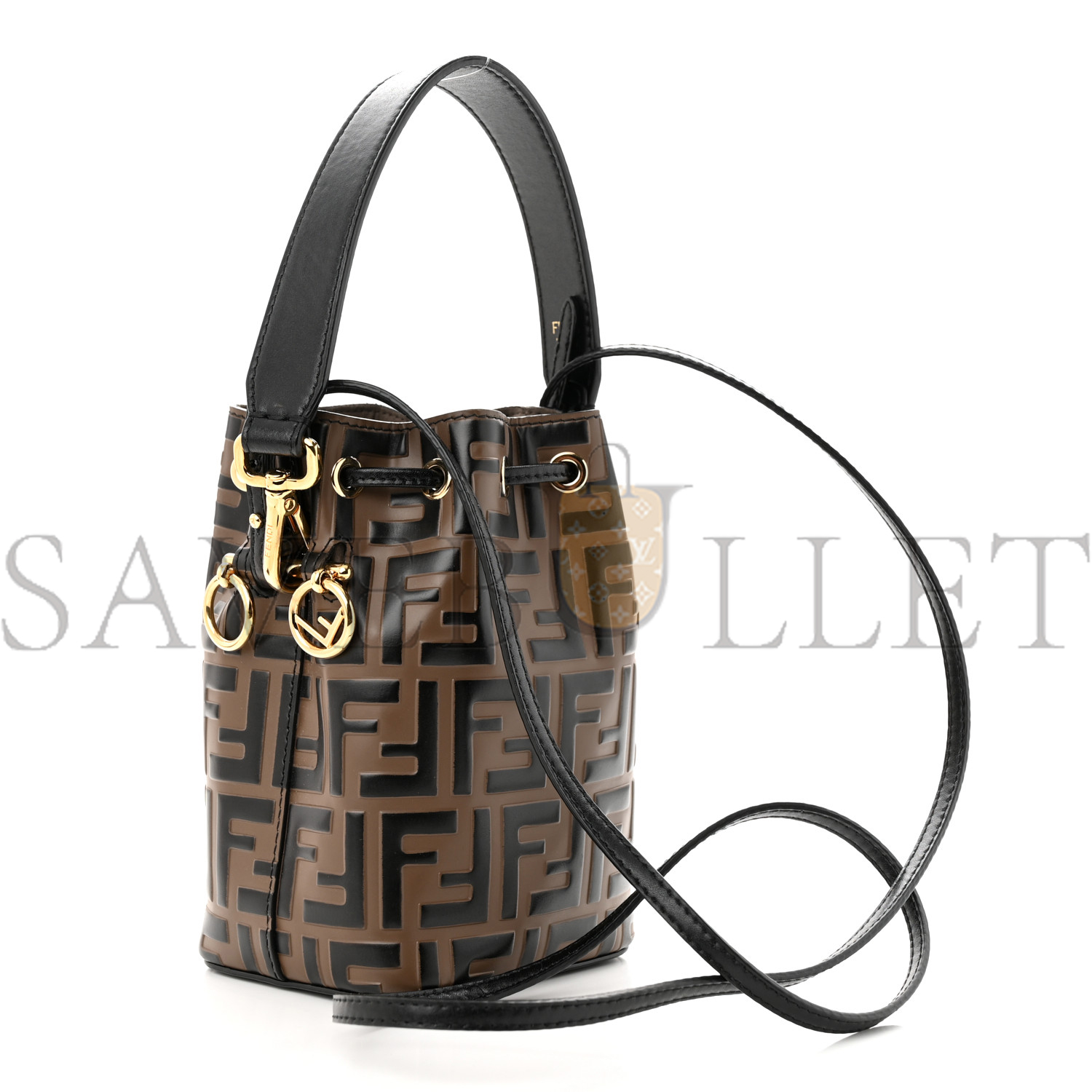 FENDI VITELLO LIBERTY F IS FENDI BI-COLOR FF 1974 EMBOSSED MINI MON TRESOR BUCKET BAG MAYA BLACK (18*12*10cm)