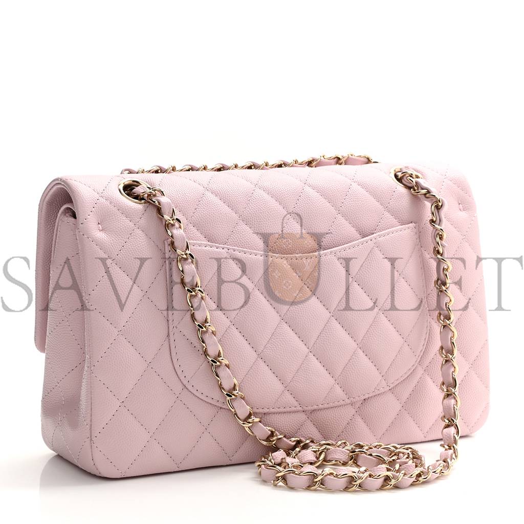 CHANEL CAVIAR QUILTED MEDIUM DOUBLE FLAP LIGHT PINK ROSE GOLD HARDWARE (25*15*6cm)