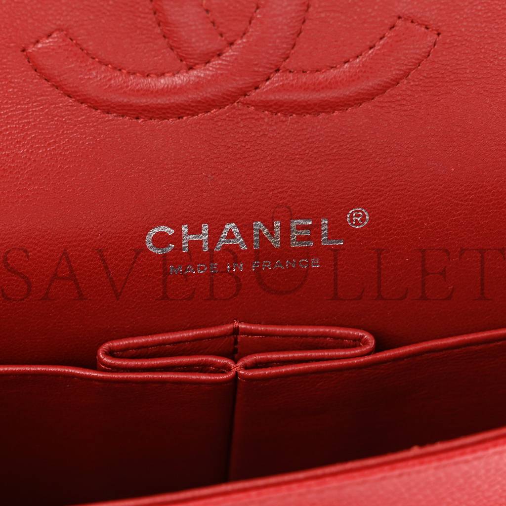 CHANEL CAVIAR QUILTED MEDIUM DOUBLE FLAP RED ROSE GOLD HARDWARE (25*15*6cm)