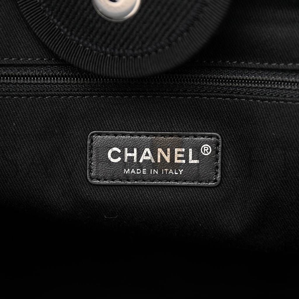 CHANEL CANVAS PEARL MEDIUM DEAUVILLE TOTE BLACK (38*29*18cm)