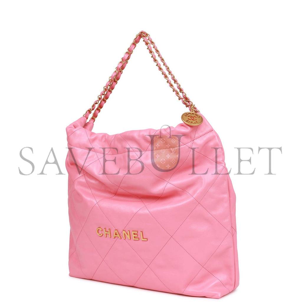 CHANEL SMALL 22 BAG PINK CALFSKIN GOLD HARDWARE (30*28*8cm)