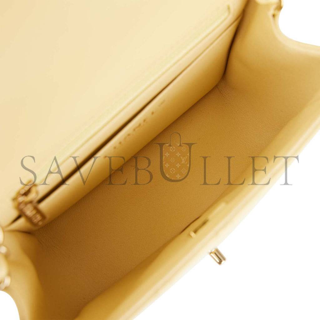 CHANEL MINI SQUARE FLAP BAG YELLOW LAMBSKIN LIGHT GOLD HARDWARE (17*13*8cm)