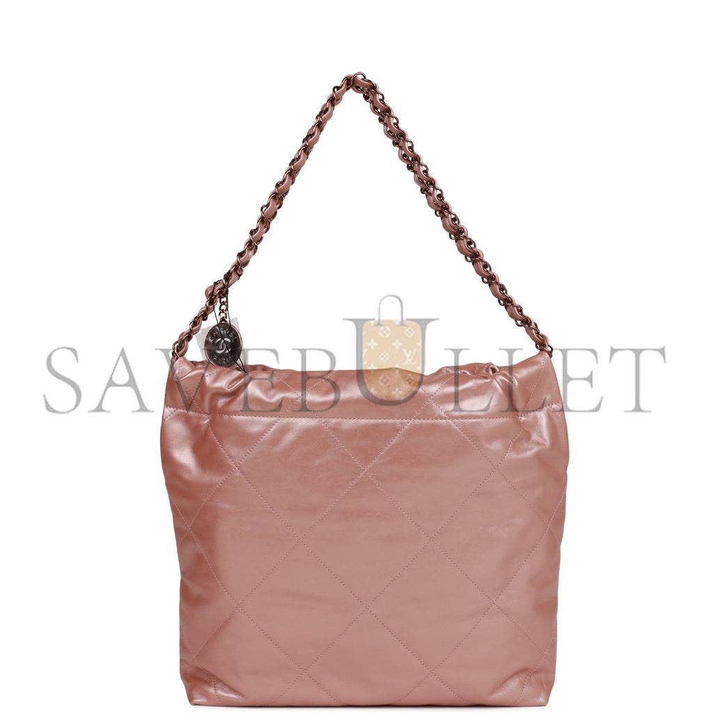 CHANEL SMALL 22 BAG COPPER CALFSKIN ROSE GOLD HARDWARE (37*35*7cm)