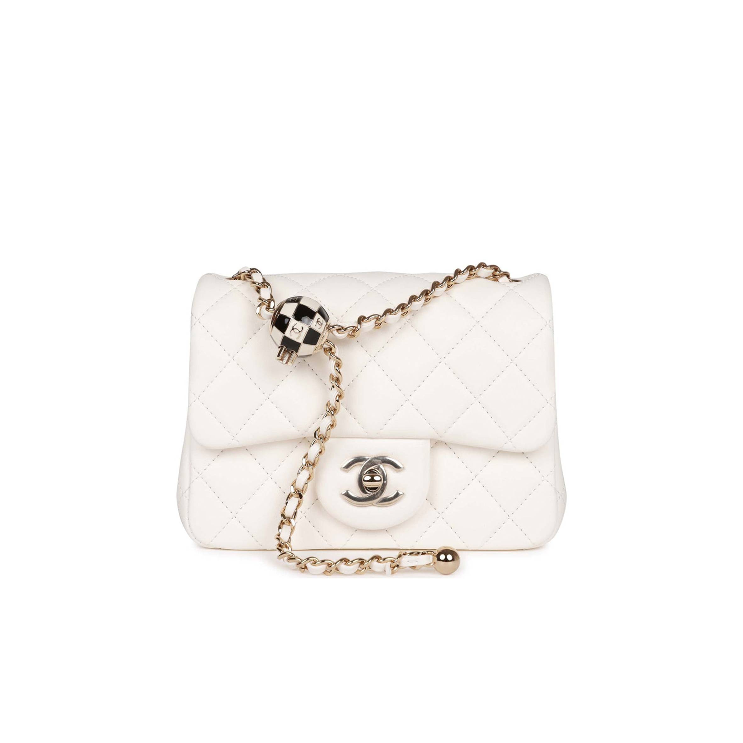 CHANEL PEARL CRUSH MINI SQUARE FLAP BAG WHITE LAMBSKIN LIGHT GOLD HARDWARE (17*14*8cm)