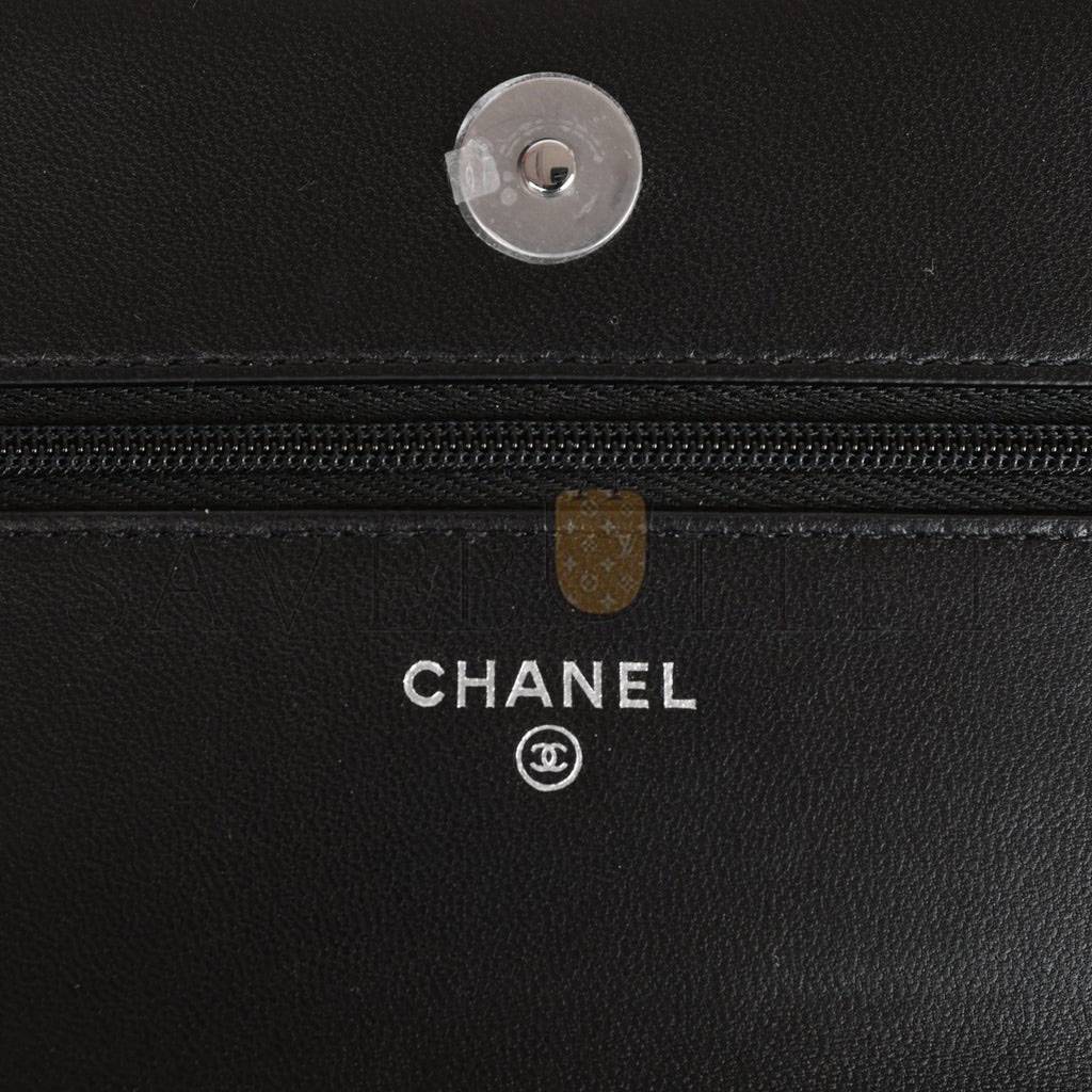 CHANEL WALLET ON CHAIN WOC BLACK LAMBSKIN SILVER HARDWARE (19*12*4cm)