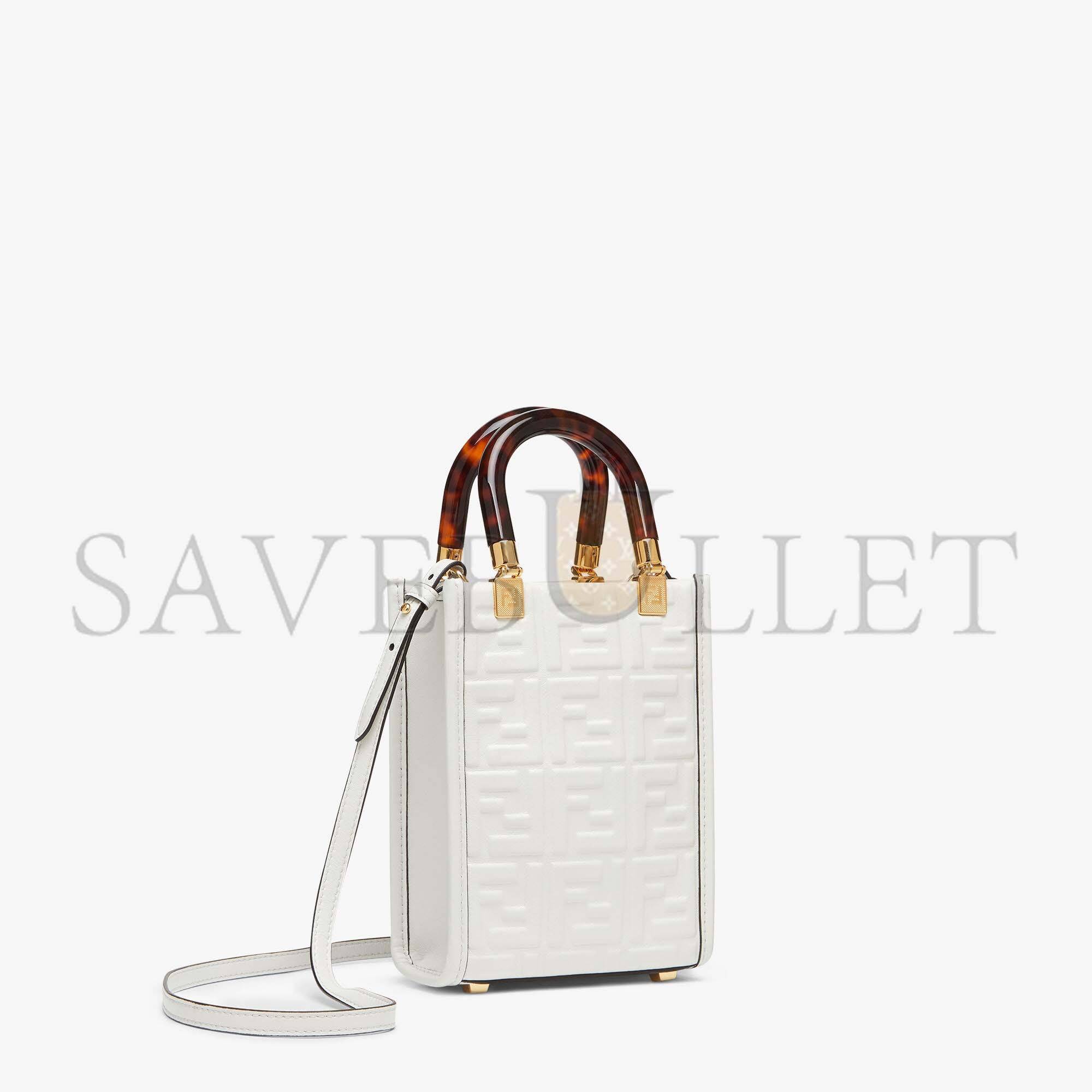 FENDI MINI SUNSHINE SHOPPER - WHITE LEATHER MINI BAG 8BS051AMCIF0QVL (18*13*6.5cm)