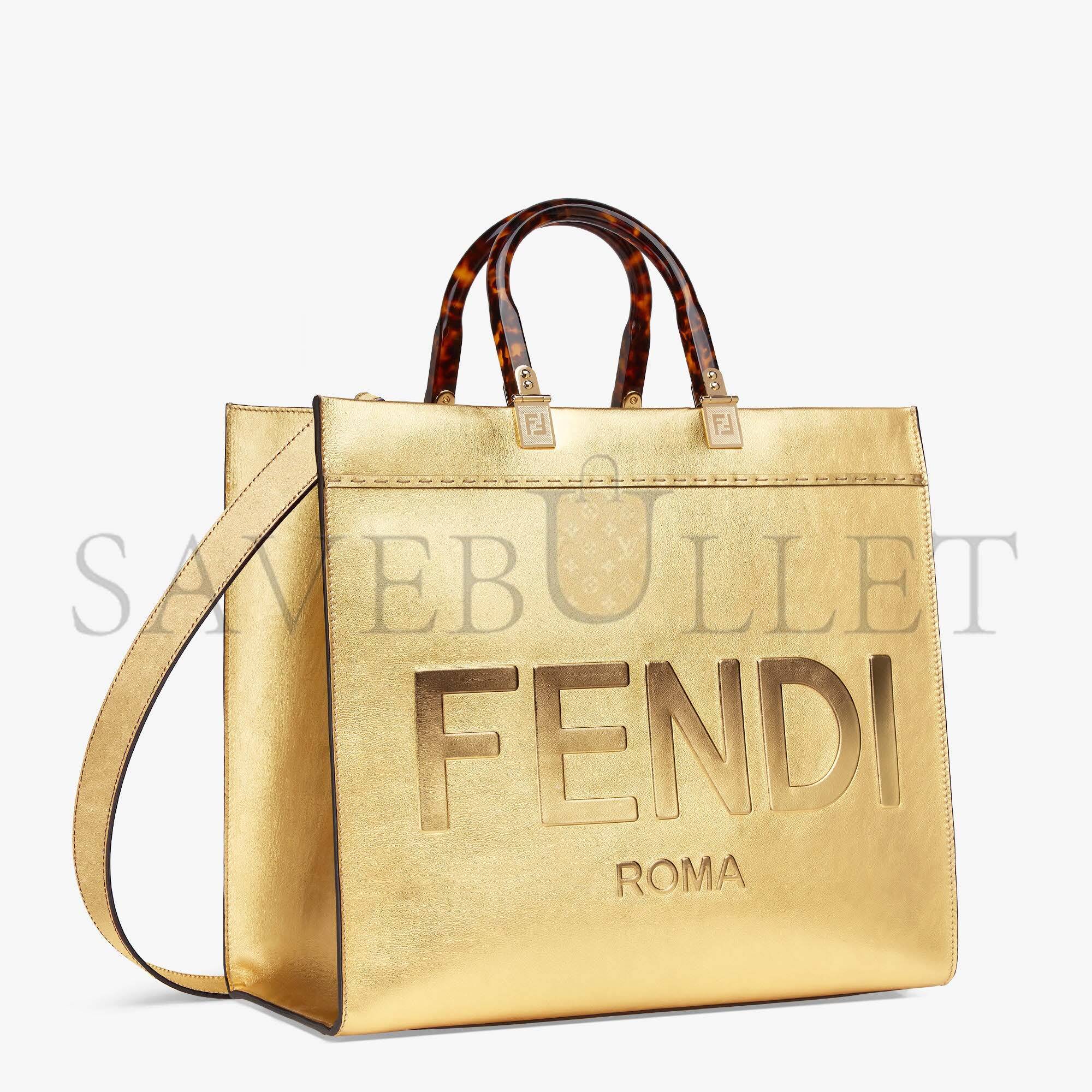 FENDI SUNSHINE MEDIUM - GOLD LAMINATED LEATHER SHOPPER 8BH386AJH7F1GNN (35*31*17cm)