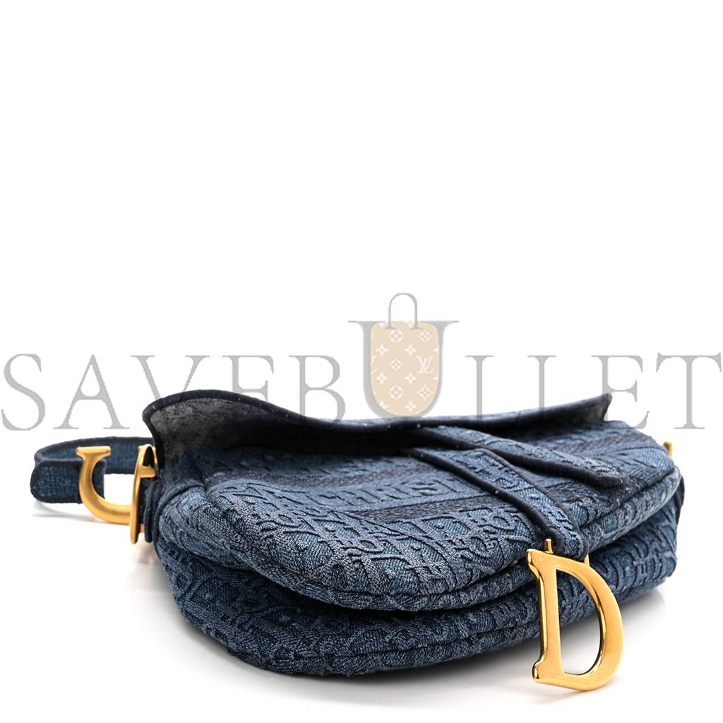 DIOR OBLIQUE EMBROIDERED SADDLE BAG DENIM BLUE (27*22*5.1cm)