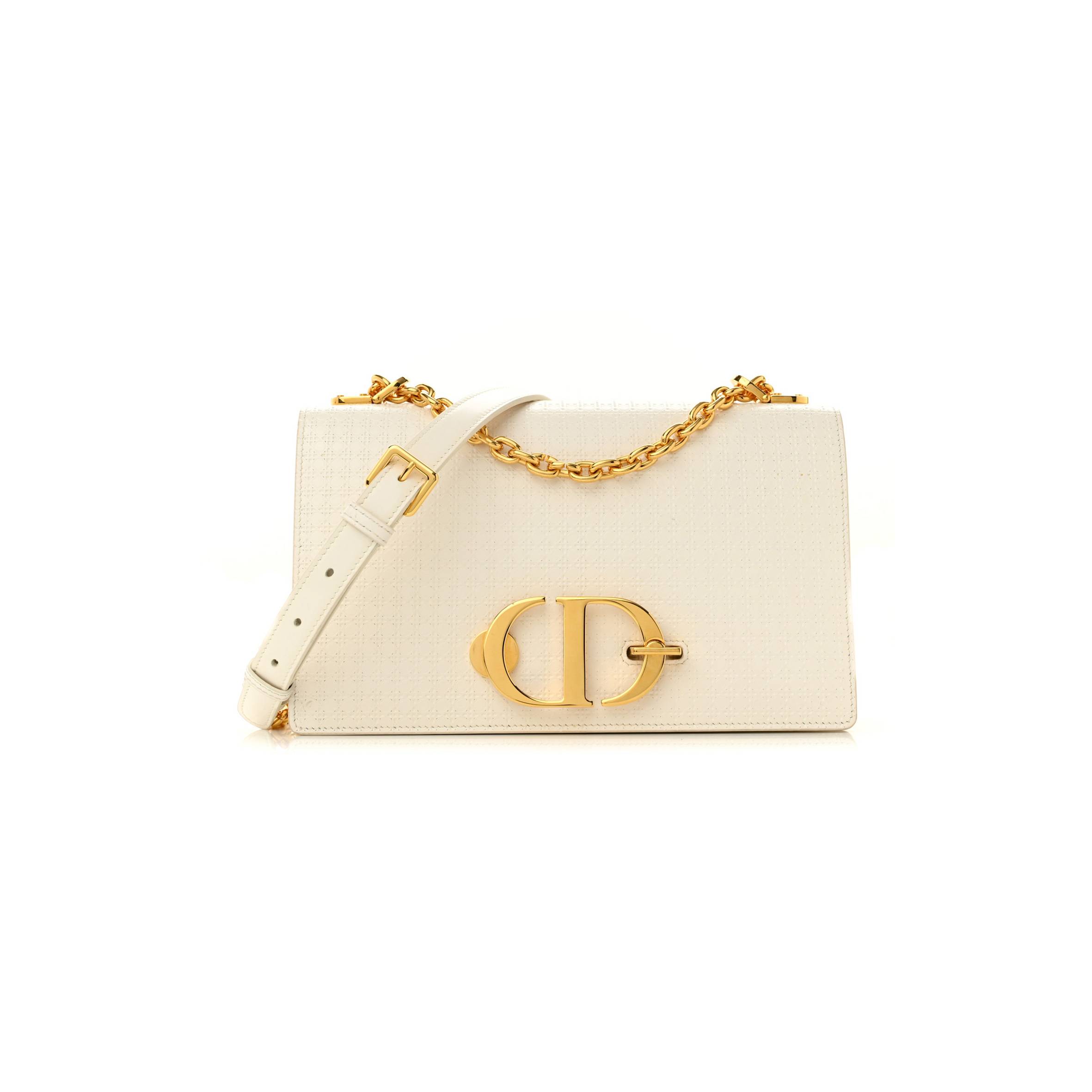 DIOR PATENT MICRO-CANNAGE 30 MONTAIGNE CHAIN FLAP BAG WHITE (25*15*8.3cm)